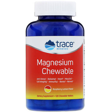 Магній жувальний зі смаком малини і лимона, Magnesium Chewable, Trace Minerals Research, 120 жувальних цукерок, фото 1