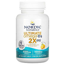 Риб'ячий жир з вітаміном D3, Ultimate Omega 2X, Nordic Naturals, лимон, 60 гелевих міні капсул