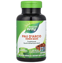 По д'арко, Pau d'Arco, Nature's Way, внутрішня кора, 2180 мг, 180 вегетаріанських капсул (545 мг у капсулі)