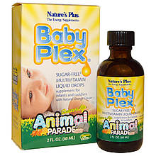 Вітаміни для немовлят, Multivitamin Drops, Nature's Plus, Animal Parade, смак апельсина, без цукру, краплі, 60 мл.