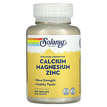 Кальцій, магній і цинк, Calcium, Magnesium, Zinc, Solaray, 100 вегетаріанських капсул