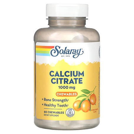 Цитрат кальцію, Calcium Citrate, Solaray, 1000 мг, смак апельсина, 60 жувальних таблеток, фото 1