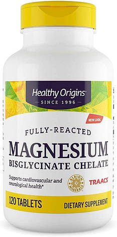 Магній бісгліцинат хелат, Magnesium Bisglycinate Chelate, Healthy Origins, 200 мг, 120 таблеток, фото 1