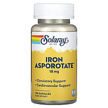 Залізо, Iron Asporotate, Solaray, 18 мг, 100 капсул