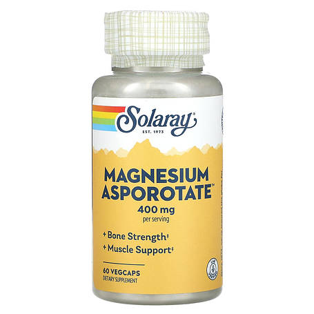 Магній аспоротат, Magnesium Asporotate, Solaray, 400 мг, 60 вегетаріанських капсул (200 мг на капсулу), фото 1