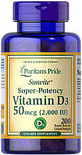 Вітамін D3, Vitamin D3, Puritan's Pride, 2000 МО, 200 капсул