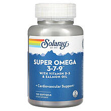 Омега 3-7-9 з вітаміном D-3, Super Omega 3-7-9, Solaray, 120 гелевих капсул