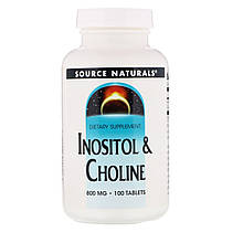 Холін і Інозитол, Inositol Choline, Source Naturals, 800 мг, 100 таб.