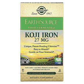 Залізо, Koji Iron, Solgar, 27 мг, ферментоване, 30 рослинних капсул, фото 3