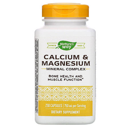 Кальцій та магній, Calcium & Magnesium, Nature's Way, мінеральний комплекс, 750 мг, 250 капсул (250 мг у капсулі), фото 1
