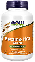 Бетаїн гідрохлорид, Betaine HCL, Now Foods, 648 мг, 120 вегетаріанських капсул