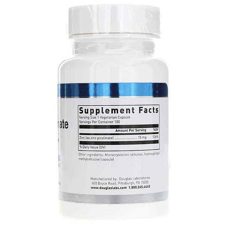 Цинк піколінат, Zink Picolinate, Douglas Laboratories, 15 мг, 100 вегетаріанських капсул, фото 3