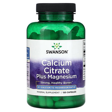 Кальцій цитрат плюс магній, Calcium Citrate Plus Magnesium, Swanson, 150 капсул, фото 1
