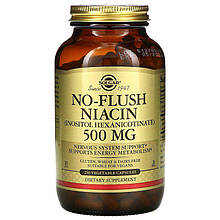 Ніацин, No-Flush Niacin, Solgar, не викликаючий почервоніння, 500 мг, 250 вегетаріанських капсул
