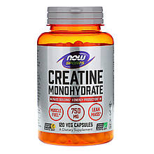 Креатин моногідрат, Creatine Monohydrate, Now Foods, Sports, 750 мг, 120 вегетаріанських капсул