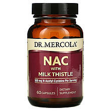 N-ацетилцистеїн з розторопшою, NAC with Milk Thistle, Dr. Mercola, 500 мг, 60 капсул