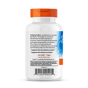 Наттокіназа і серрапептаза, Best Natto-Serra, Doctor's Best, 90 капсул, фото 3