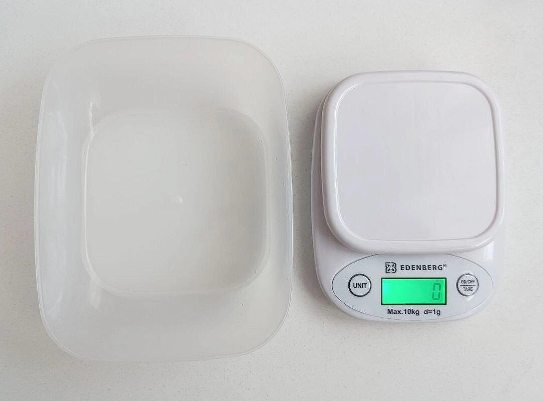 Кухонні ваги Edenberg Eb-75824 до 10 кг з чашею та підсвічуванням, біла платформа, фото 1