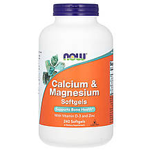 Кальцій та магній, Calcium & Magnesium, Now Foods, з вітаміном D-3 та цинком, 240 гелевих капсул
