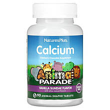 Кальцій для дітей, Calcium Children's Chewable, Nature's Plus, Animal Parade, ваніль, без цукру, 90 жувальних таблеток у формі