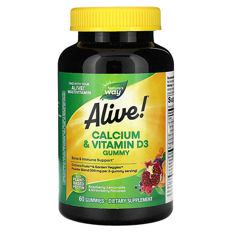 Кальцій + вітамін D3, Calcium + Vitamin D3, Alive!, Nature's Way, 60 жувальних таблеток, фото 1