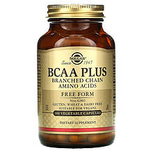 Амінокислоти BCAA плюс, BCAA Plus, Solgar, вільна форма, 100 вегетаріанських капсул