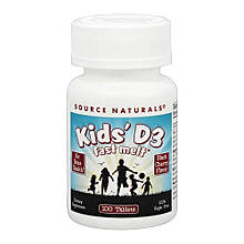 Вітамін D3 для дітей, Kids D-3 400 IU, Source Naturals, смак чорної вишні, 100 швидкорозчинних таблеток
