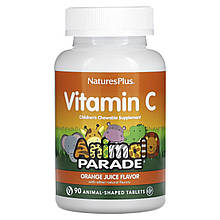 Вітамін С, Children's Chewable Vitamin C, Nature's Plus, Animal Parade, апельсиновий смак, 90 жувальних цукерок