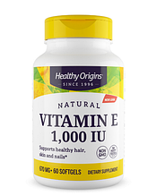 Вітамін Е, Vitamin E, Healthy Origins, натуральний, суміш токоферолів, 1000 МО, 60 гелевих капсул