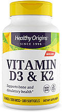 Вітамін D3 і К2, Vitamin D3 + K2, Healthy Origins, 180 гелевих капсул