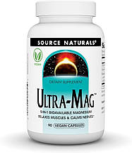 Магній ультра, Ultra-Mag, Source Naturals, 5-в-1, розслаблює м'язи та заспокоює нерви, 90 веганських капсул