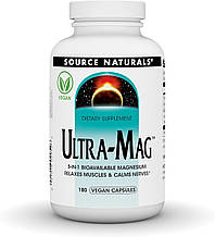 Магній ультра, Ultra-Mag, Source Naturals, 5-в-1, розслаблює м'язи та заспокоює нерви, 180 веганських капсул