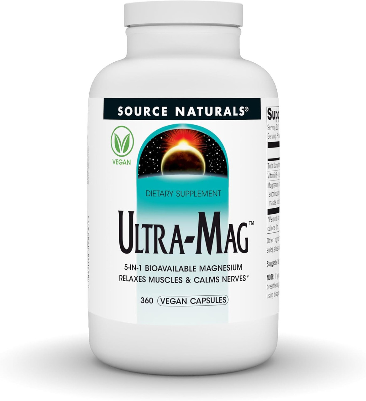 Магній ультра, Ultra-Mag, Source Naturals, 5-в-1, розслаблює м'язи та заспокоює нерви, 360 веганських капсул