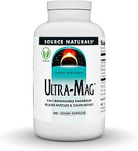 Магній ультра, Ultra-Mag, Source Naturals, 5-в-1, розслаблює м'язи та заспокоює нерви, 360 веганських капсул