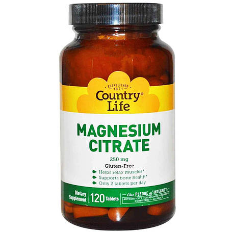 Магній цитрат, Magnesium Citrate, Country Life, 250 мг, 120 таблеток, фото 1