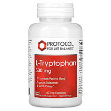 Триптофан, L-Tryptophan, Protocol for Life Balance, 500 мг, 60 веганських капсул