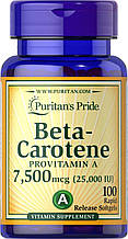 Бета-каротин, Beta-Carotene, Puritan's Pride, 7500 мкг, 100 гелевих капсул