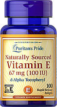 Вітамін Е, Natural Vitamin E, Puritan's Pride, 67 мг (100 МО), 100% натурального походження, 100 гелевих капсул