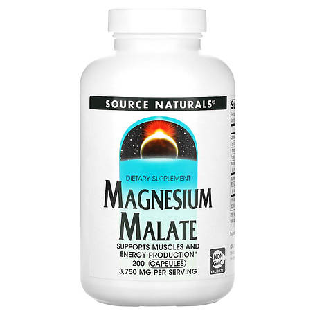 Магній малат, Magnesium Malate, Source Naturals, 625 мг, 200 капсул, фото 1