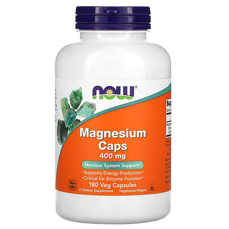 Магній, Magnesium Caps, Now Foods, 400 мг, 180 вегетаріанських капсул, фото 1