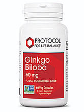 Гінкго Білоба, Ginkgo Biloba, Protocol for Life Balance, 60 мг, 60 веганських капсул