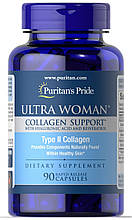 Підтримка колагену, Ultra Woman Collagen Support with Hyaluronic Acid, Puritan's Pride, з гіалуроновою кислотою, 1000 мг, 90