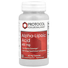Альфа-ліпоєва кислота, Alpha-Lipoic Acid, Protocol for Life Balance, 600 мг, 60 вегетаріанських капсул