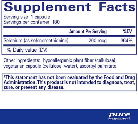 Селен (селенометіонін), Selenium (selenomethionine), Pure Encapsulations, для підтримки імунної системи, передміхурової залози,, фото 3