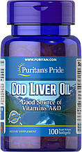 Масло печінки тріски, Cod Liver Oil, Puritan's Pride, 415 мг, 100 гелевих капсул