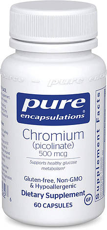 Хром (піколінат), Chromium (picolinate), Pure Encapsulations, для підтримки здорового метаболізму ліпідів та глюкози, 500 мкг, 60, фото 1