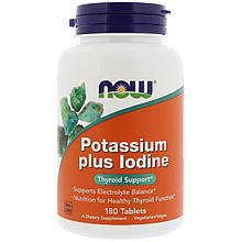 Йодид калію, Potassium Plus Iodine, Now Foods, 180 таблеток