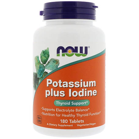 Йодид калію, Potassium Plus Iodine, Now Foods, 180 таблеток, фото 1