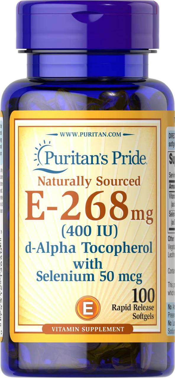 Вітамін Е з селеном, Vitamin E, Puritan's Pride, 400 МО, натуральний, 100 гелевих капсул