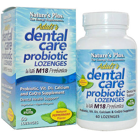 Гігієна порожнини рота з пробіотиком, Dental Care, Nature's Plus, для дорослих, м'ятний смак, 60 льодяників, фото 1